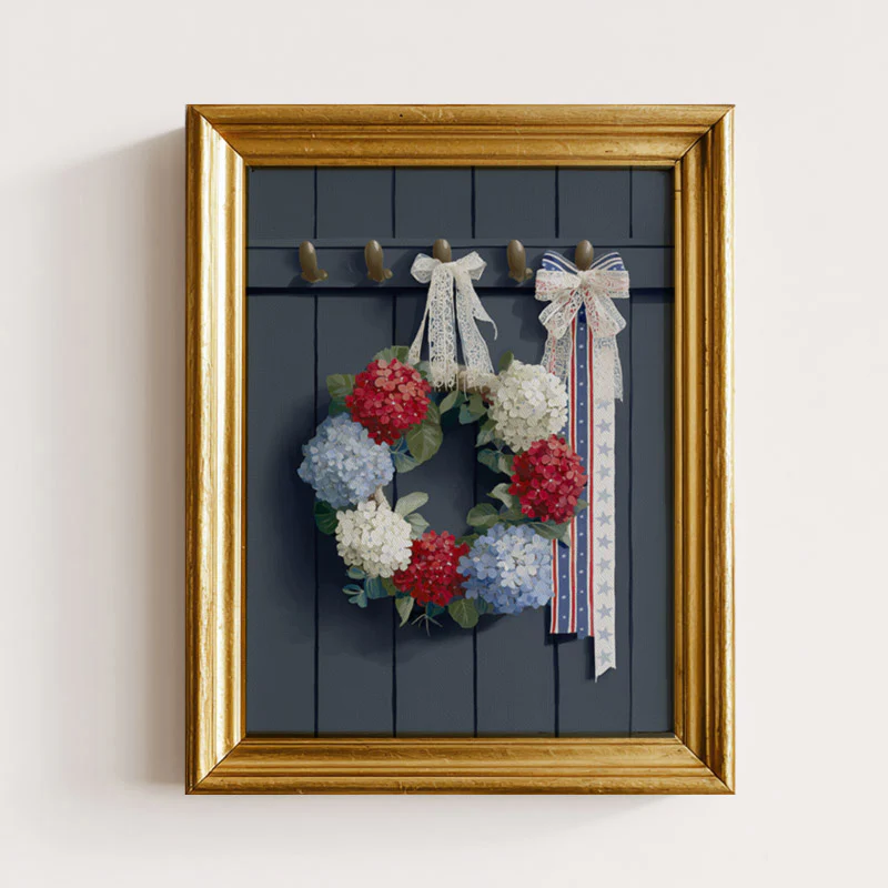 Liberty Hydrangea Wreath Fourth Of July Art Print
